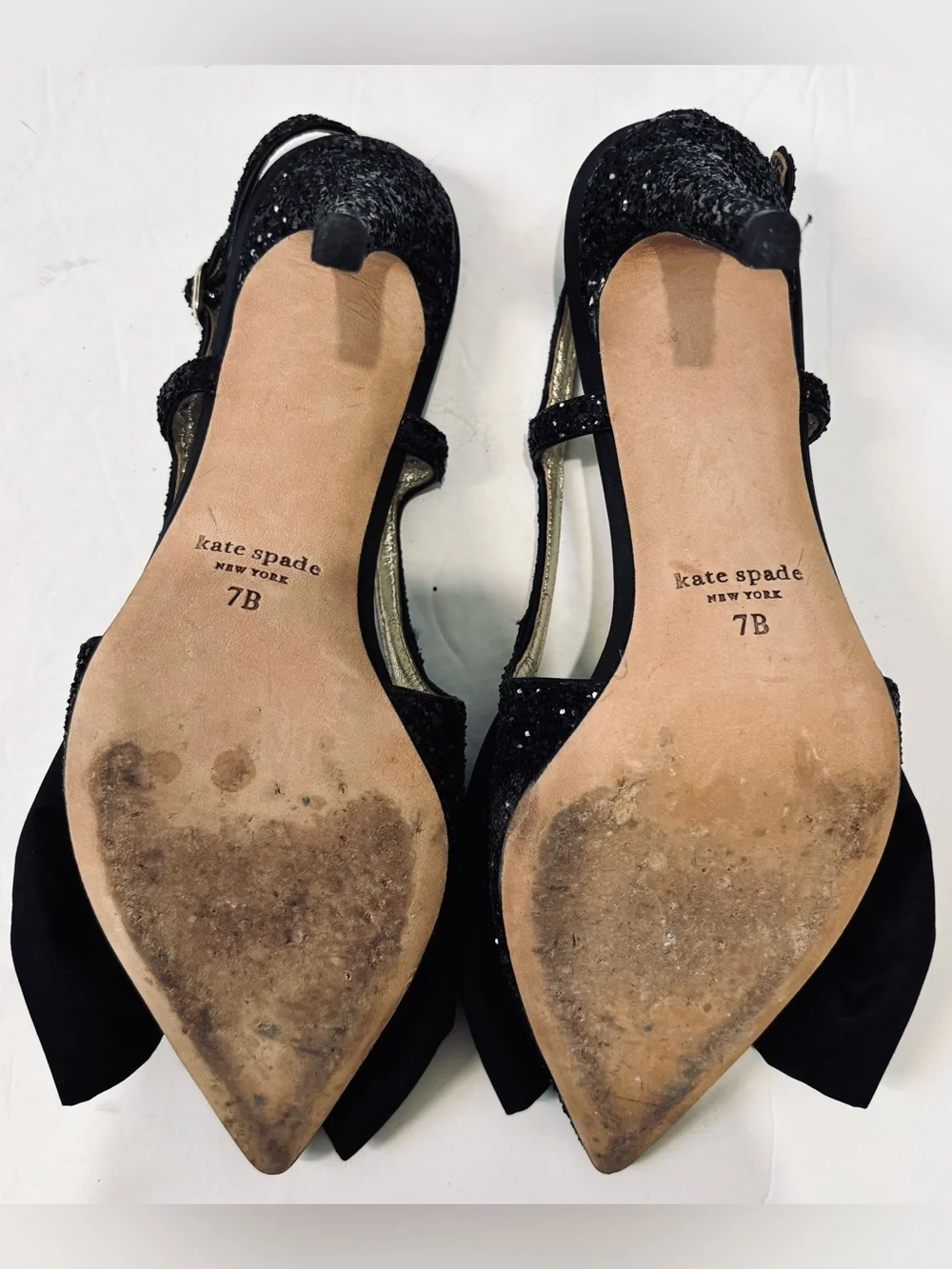Kate Spade Sheela Black Glitter Silk Bow Slingback Pointed Toe Party Heel Pumps